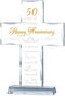 50th Wedding Anniversary Religious Cross Gift - Laser Engraved Glass Standing Cross Keepsake
